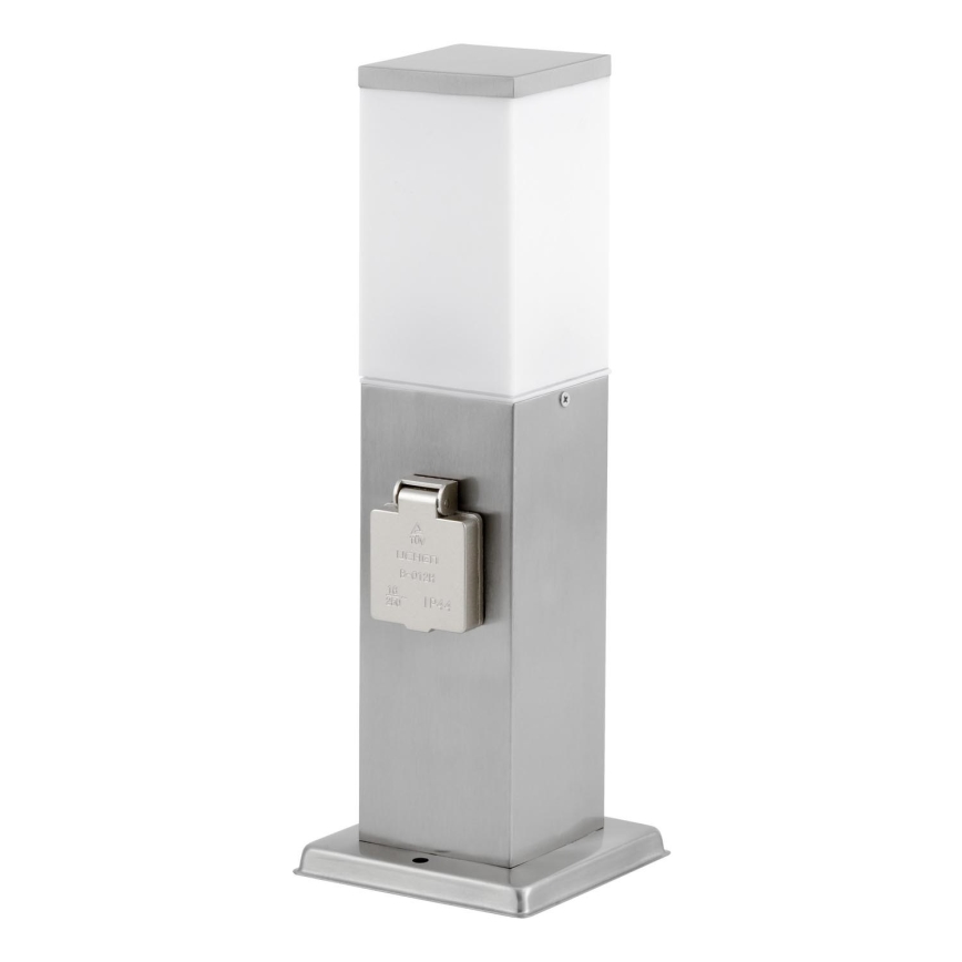 Lámpara de exterior con 2 enchufes SCHUKO 1xE27/20W/230V cromo mate IP44