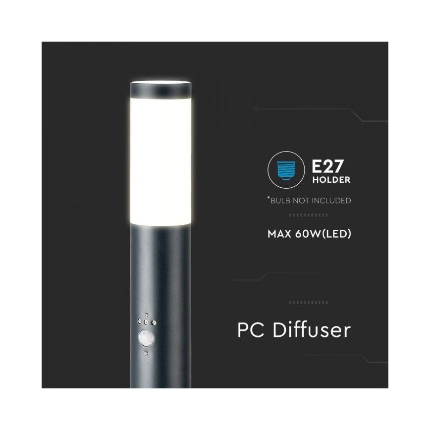 Lámpara de exterior con sensor 1xE27/60W/230V IP44 80cm antracita
