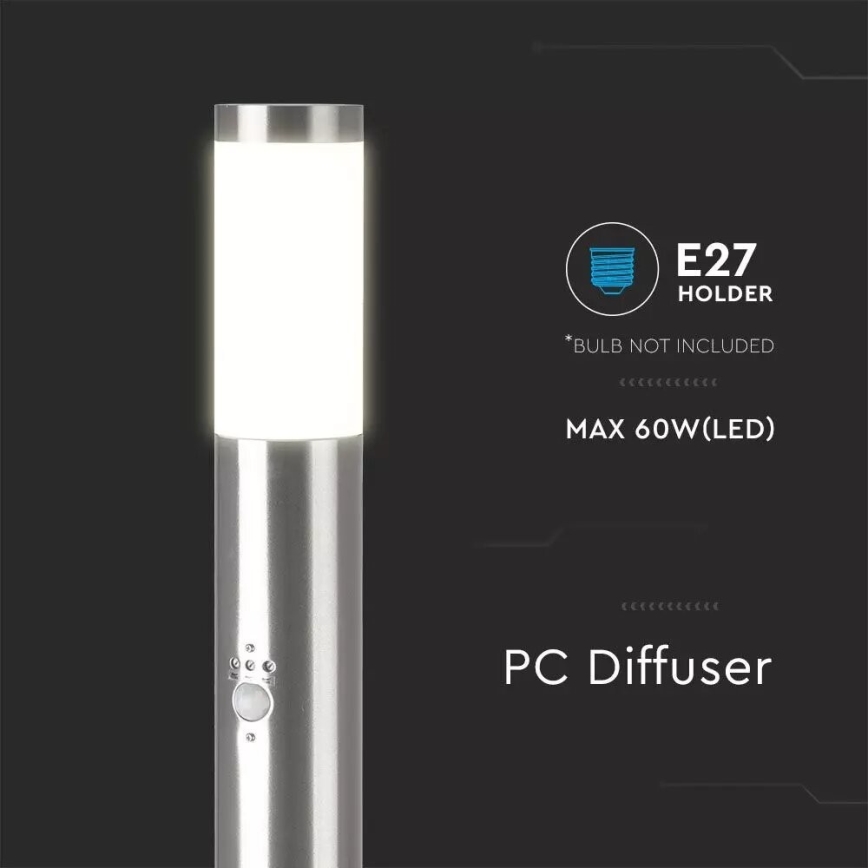Lámpara de exterior con sensor 1xE27/60W/230V IP44 80cm cromo mate