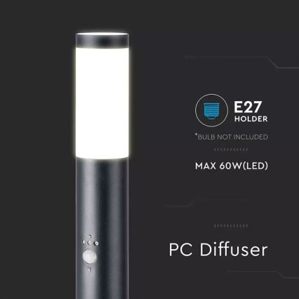 Lámpara de exterior con sensor 1xE27/60W/230V IP44 80cm negro