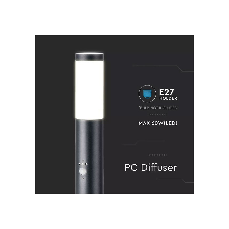 Lámpara de exterior con sensor 1xE27/60W/230V IP44 80cm negro