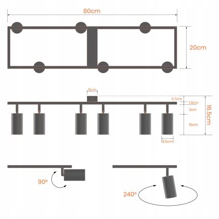 Lámpara de focos 6xGU10/30W/230V negra