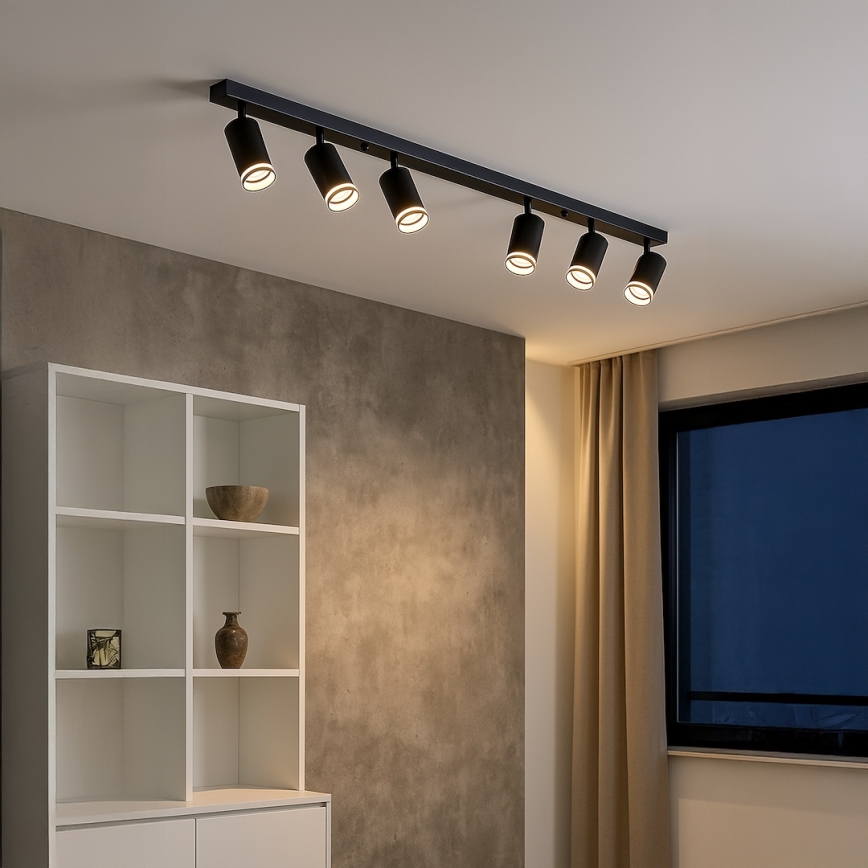 Lámpara de focos PIPE 6xGU10/10W/230V negra