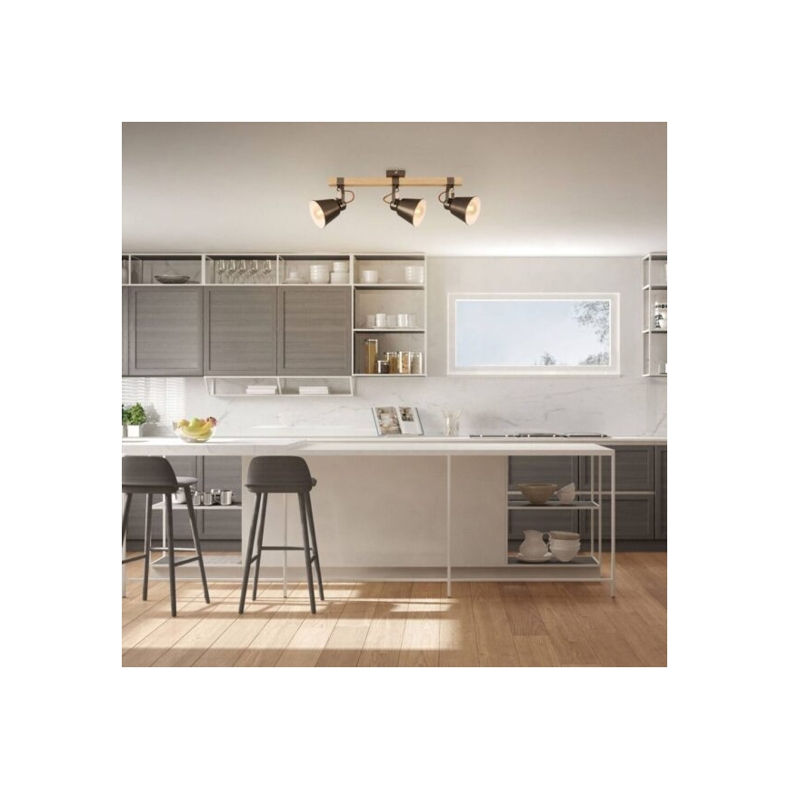 Lámpara de focos RETRO 3xE27/40W/230V, acabado en marrón