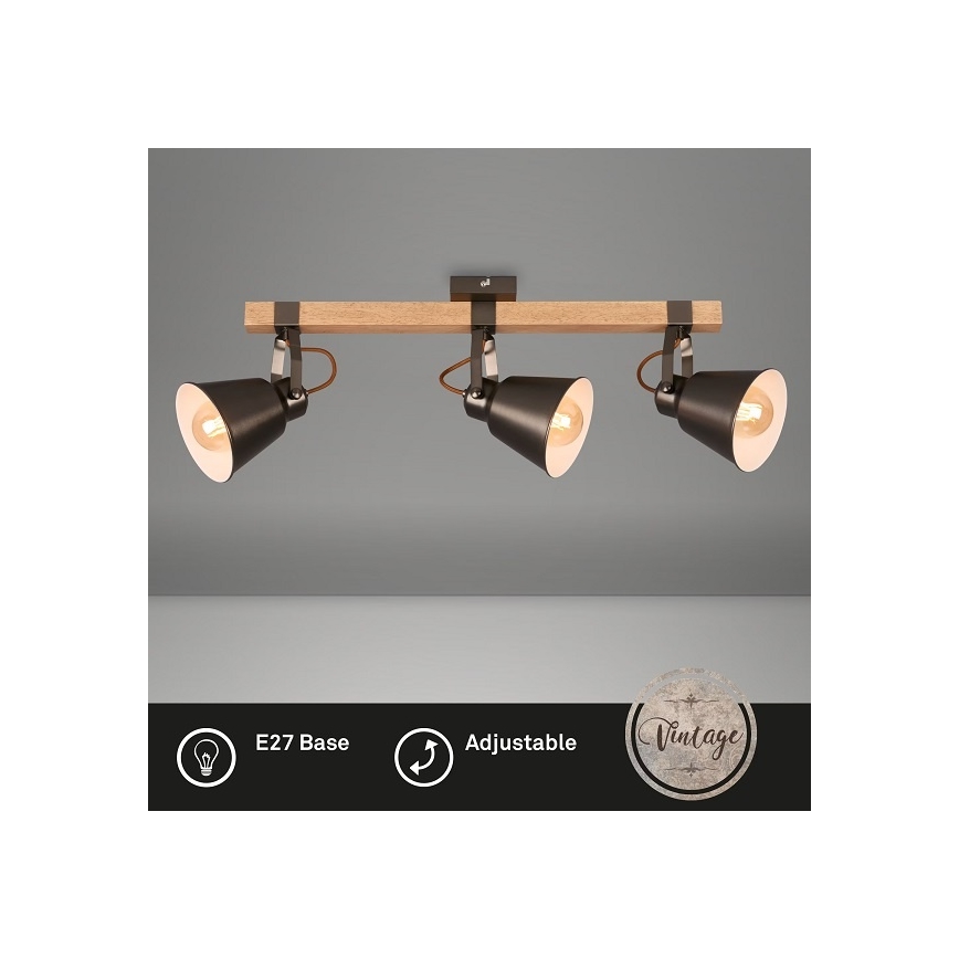 Lámpara de focos RETRO 3xE27/40W/230V, acabado en marrón