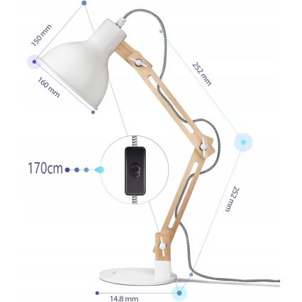 Lámpara de mesa 1xE27/40W/230V blanca