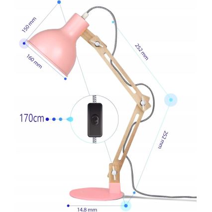 Lámpara de mesa 1xE27/40W/230V rosa