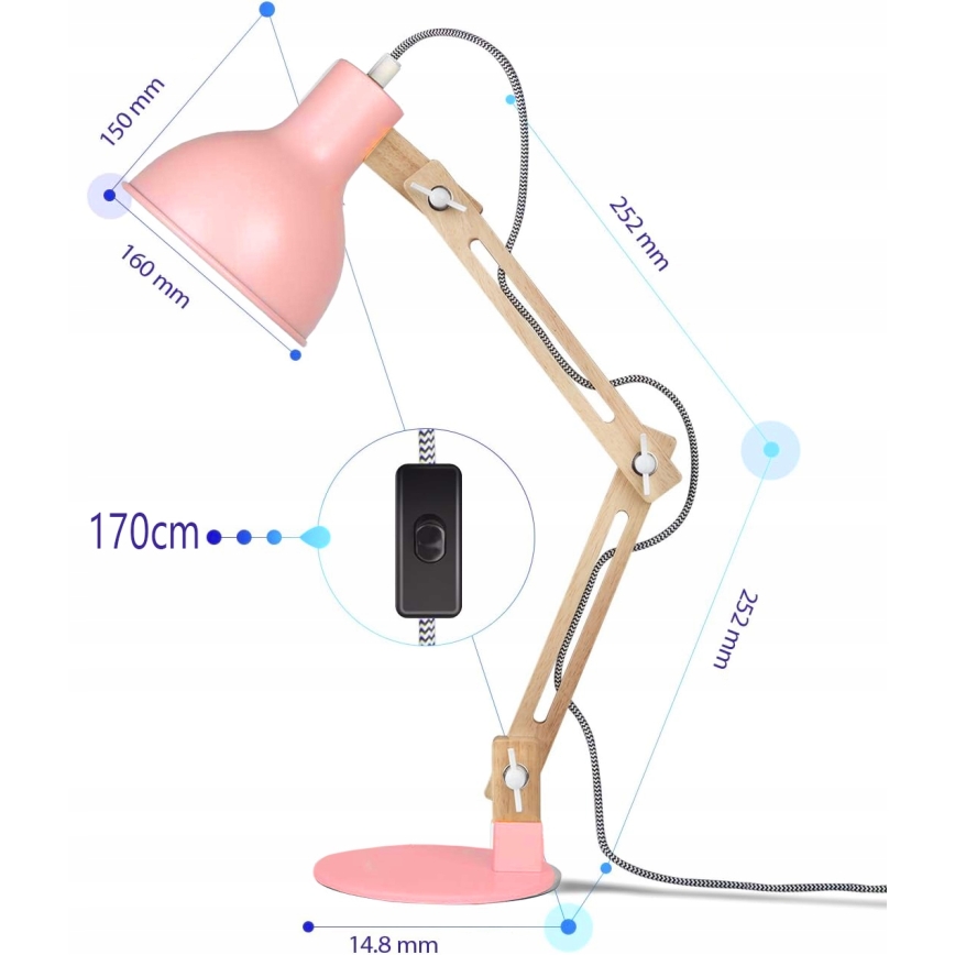 Lámpara de mesa 1xE27/40W/230V rosa