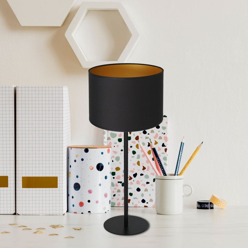 Lámpara de mesa ARDEN 1xE27/60W/230V diá. 25 cm negro/dorado