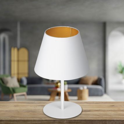 Lámpara de mesa ARDEN 1xE27/60W/230V Ø 20 cm blanca/dorada