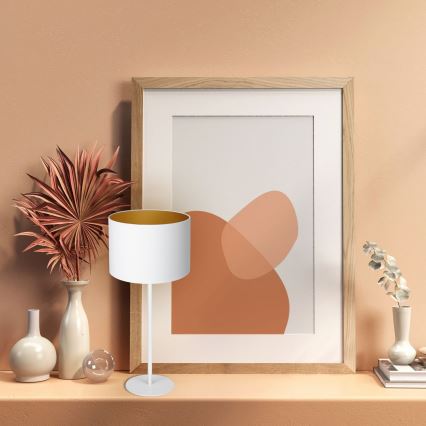 Lámpara de mesa ARDEN 1xE27/60W/230V Ø 25 cm blanca/dorada