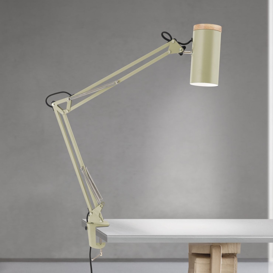 Lámpara de mesa con pinza GILI 1xE27/40W/230V verde