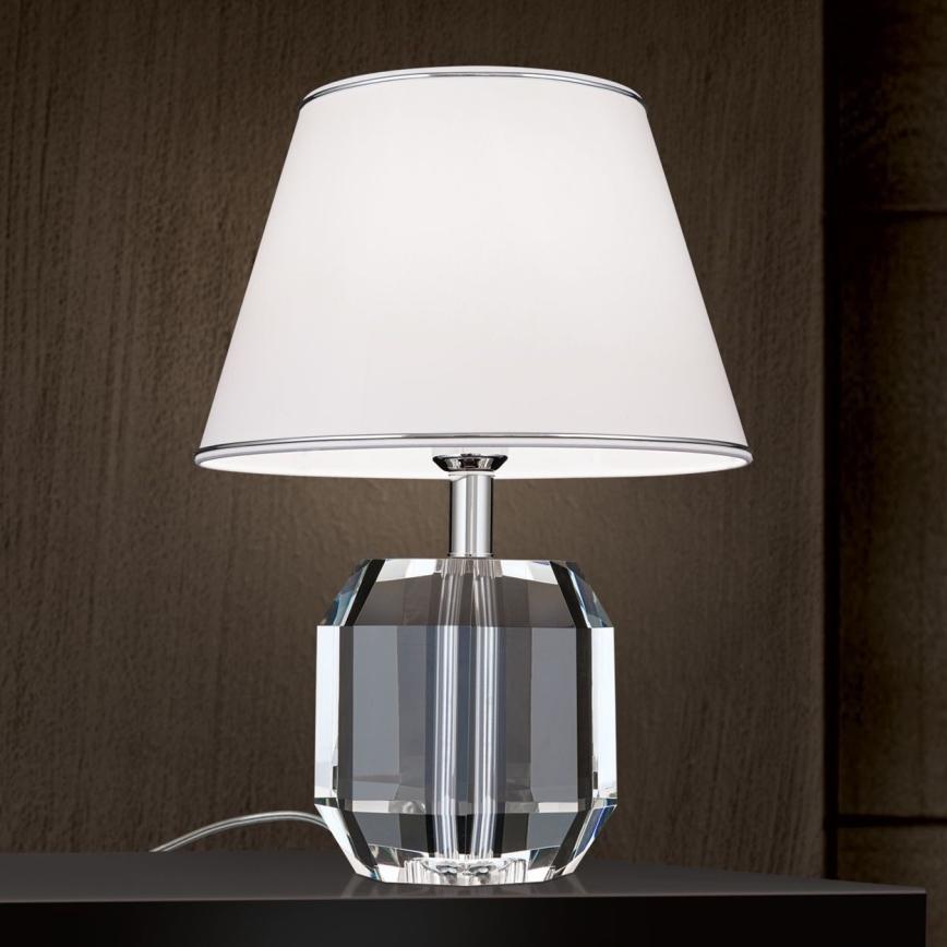 Lámpara de mesa de cristal ALEXIS 1xE27/60W/230V blanco/cromo brillante/transparente
