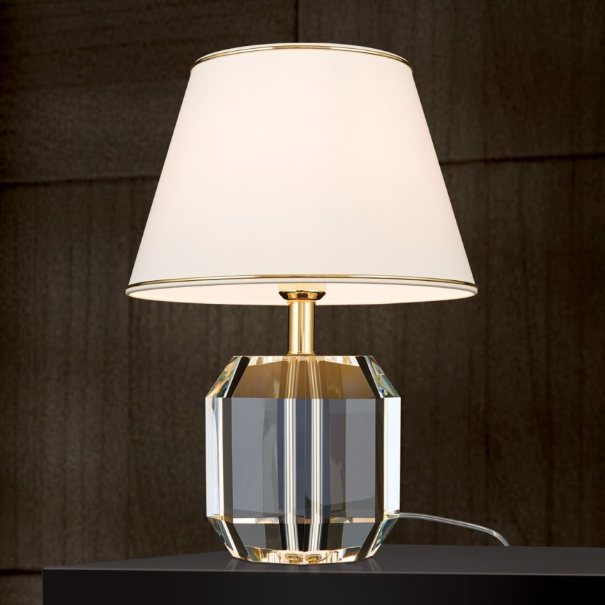 Lámpara de mesa de cristal ALEXIS 1xE27/60W/230V color crema/dorado/transparente