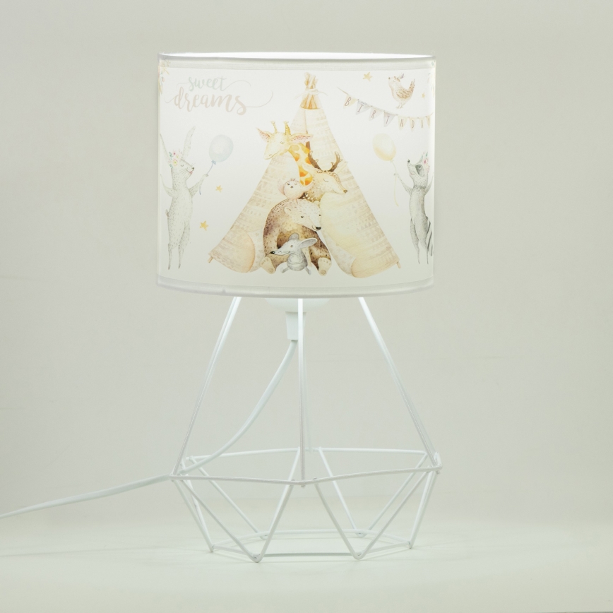 Lámpara de mesa infantil KIDS ROOM 1xE27/60W/230V, diámetro 18 cm, con motivos de animalitos