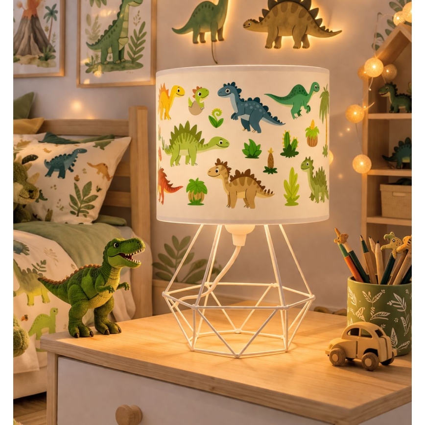 Lámpara de mesa infantil KIDS ROOM 1xE27/60W/230V Ø 18 cm dinosaurio