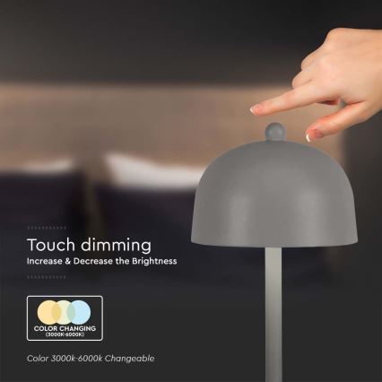 Lámpara de mesa LED recargable con atenuador táctil LED/1W/5V 3000-6000K 1800 mAh gris