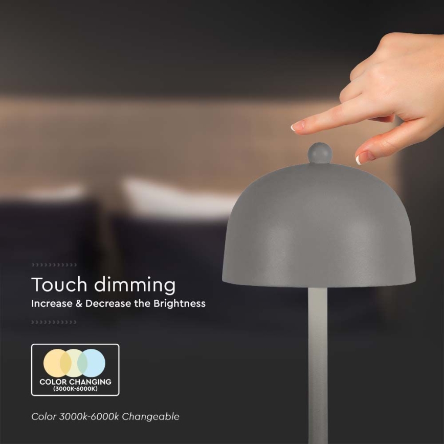 Lámpara de mesa LED recargable con atenuador táctil LED/1W/5V 3000-6000K 1800 mAh gris