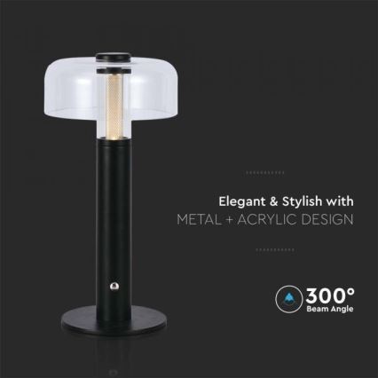 Lámpara de mesa LED recargable con atenuador táctil LED/1W/5V 3000K 1800 mAh negra