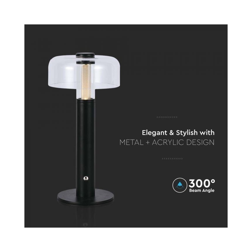 Lámpara de mesa LED recargable con atenuador táctil LED/1W/5V 3000K 1800 mAh negra