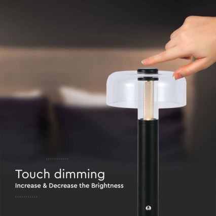 Lámpara de mesa LED recargable con atenuador táctil LED/1W/5V 3000K 1800 mAh negra