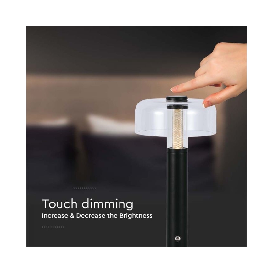 Lámpara de mesa LED recargable con atenuador táctil LED/1W/5V 3000K 1800 mAh negra
