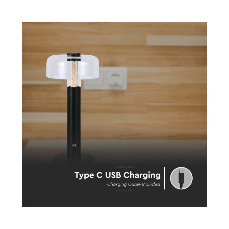 Lámpara de mesa LED recargable con atenuador táctil LED/1W/5V 3000K 1800 mAh negra