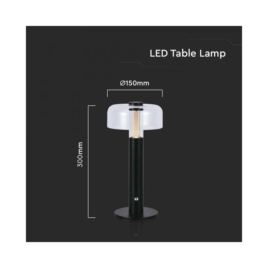 Lámpara de mesa LED recargable con atenuador táctil LED/1W/5V 3000K 1800 mAh negra