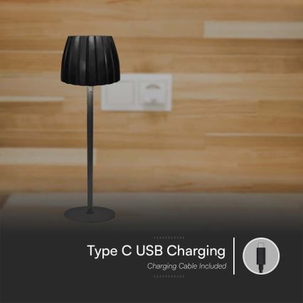 Lámpara de mesa LED recargable con atenuador táctil LED/2,7W/5V 3000/4000/6000K 1800 mAh negra