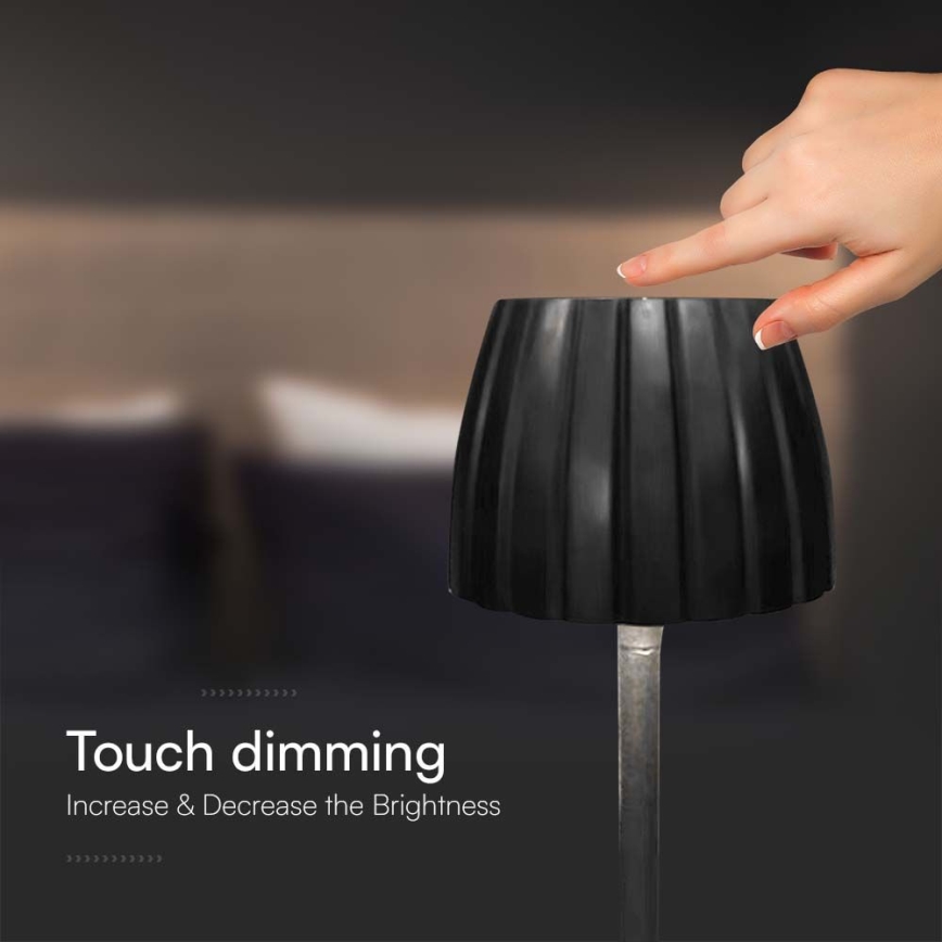 Lámpara de mesa LED recargable con atenuador táctil LED/2,7W/5V 3000/4000/6000K 1800 mAh negra