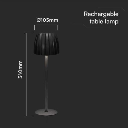 Lámpara de mesa LED recargable con atenuador táctil LED/2,7W/5V 3000/4000/6000K 1800 mAh negra