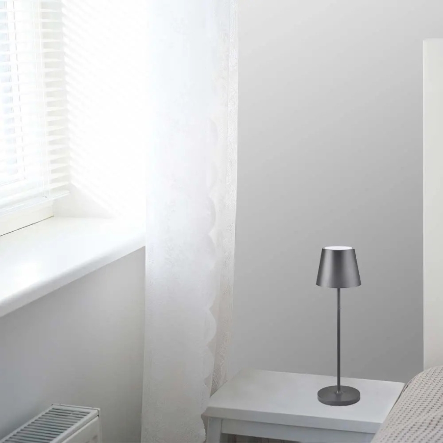 Lámpara de mesa LED recargable táctil regulable LED/2W/5V 4400 mAh 3000K IP54 gris