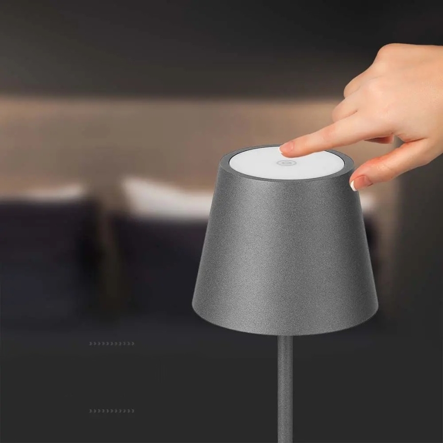 Lámpara de mesa LED recargable táctil regulable LED/2W/5V 4400 mAh 3000K IP54 gris