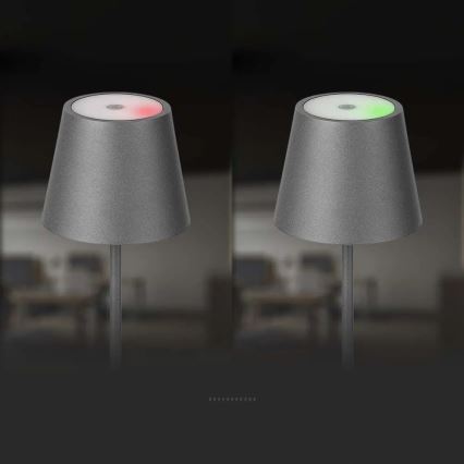 Lámpara de mesa LED recargable táctil regulable LED/2W/5V 4400 mAh 3000K IP54 gris