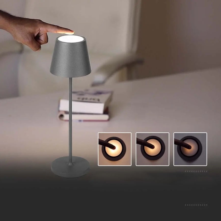 Lámpara de mesa LED recargable táctil regulable LED/2W/5V 4400 mAh 3000K IP54 gris