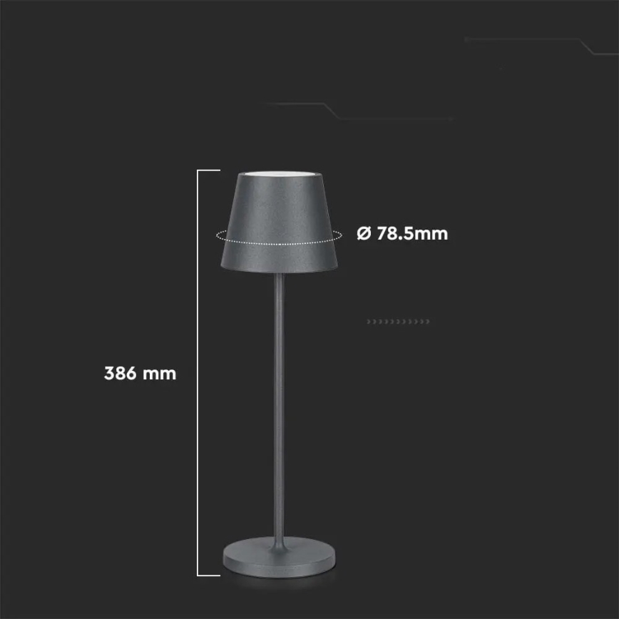Lámpara de mesa LED recargable táctil regulable LED/2W/5V 4400 mAh 3000K IP54 gris