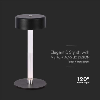 LED Lámpara de mesa táctil recargable y regulable LED/3W/5V 3000-6000K 2400 mAh negro