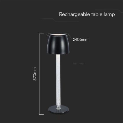 LED Lámpara de mesa táctil recargable y regulable LED/3W/5V 3000K 1800 mAh negro