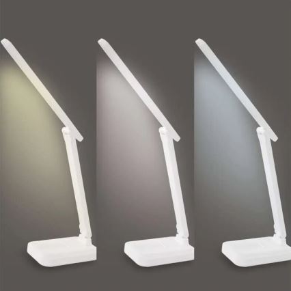 Lámpara de mesa LED recargable y regulable LED/5W/3,7V 3000K/4000K/6500K 800mAh blanco