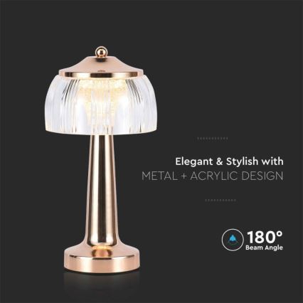 Lámpara de mesa LED recargable con atenuador táctil LED/1W/5V 3000-6000K 1800 mAh oro rosa