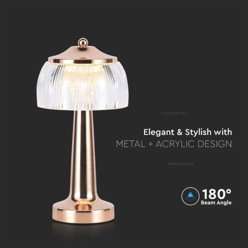 Lámpara de mesa LED recargable con atenuador táctil LED/1W/5V 3000-6000K 1800 mAh oro rosa