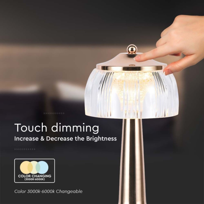 Lámpara de mesa LED recargable con atenuador táctil LED/1W/5V 3000-6000K 1800 mAh oro rosa