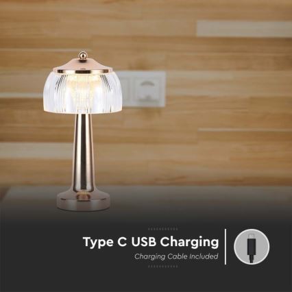 Lámpara de mesa LED recargable con atenuador táctil LED/1W/5V 3000-6000K 1800 mAh oro rosa