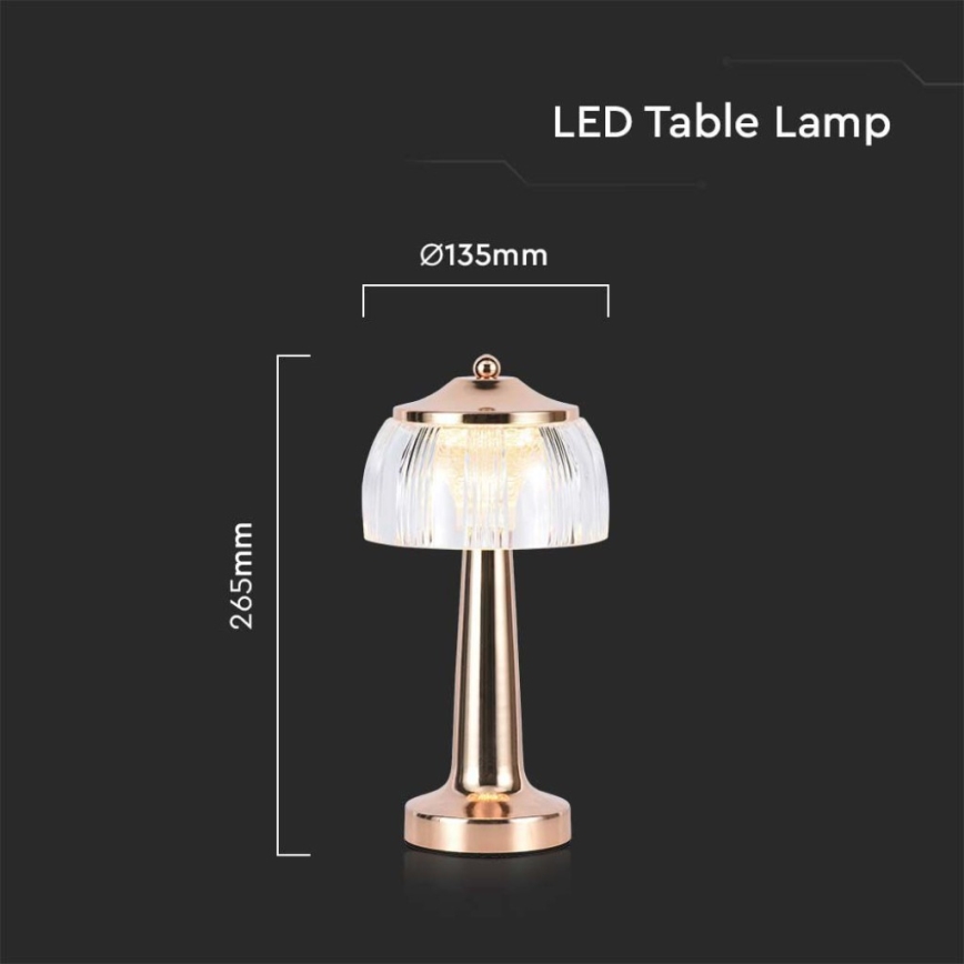 Lámpara de mesa LED recargable con atenuador táctil LED/1W/5V 3000-6000K 1800 mAh oro rosa