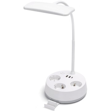 Lámpara de mesa LED regulable Aigostar con tomas de corriente y USB LED/4,6W/230V 3000/4000/6500K blanca