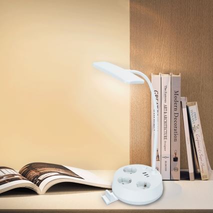 Lámpara de mesa LED regulable Aigostar con tomas de corriente y USB LED/4,6W/230V 3000/4000/6500K blanca