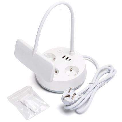 Lámpara de mesa LED regulable Aigostar con tomas de corriente y USB LED/4,6W/230V 3000/4000/6500K blanca