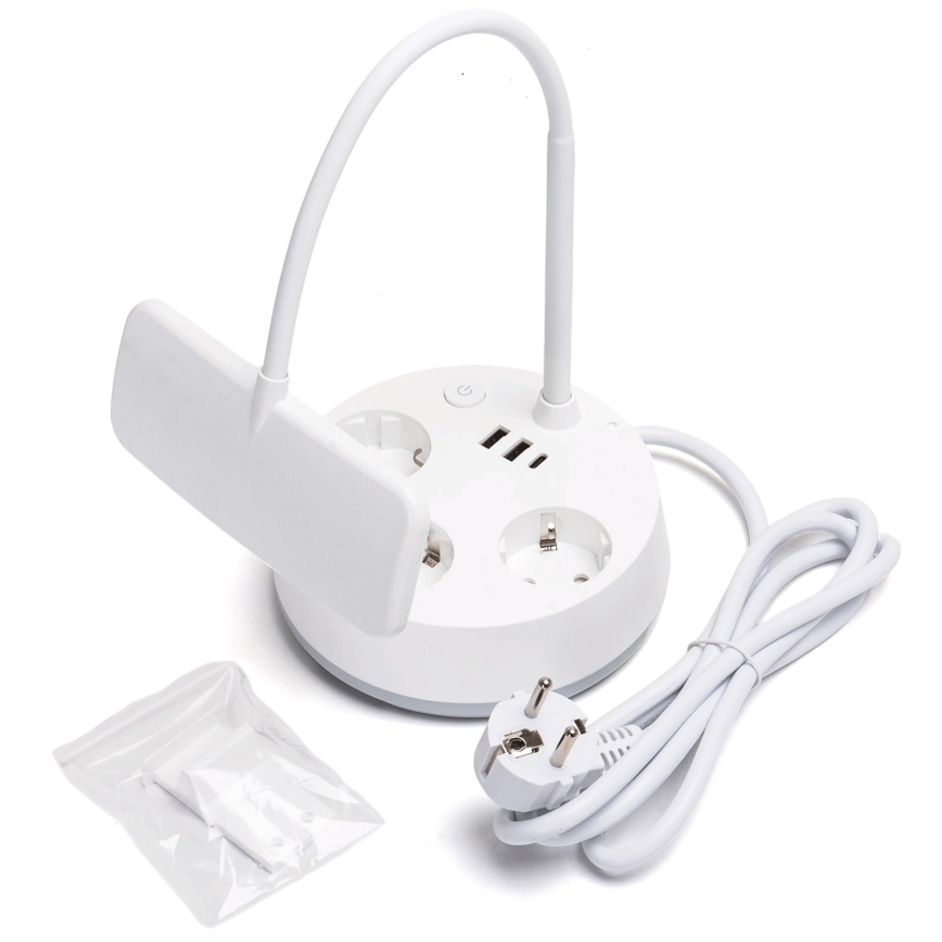 Lámpara de mesa LED regulable Aigostar con tomas de corriente y USB LED/4,6W/230V 3000/4000/6500K blanca