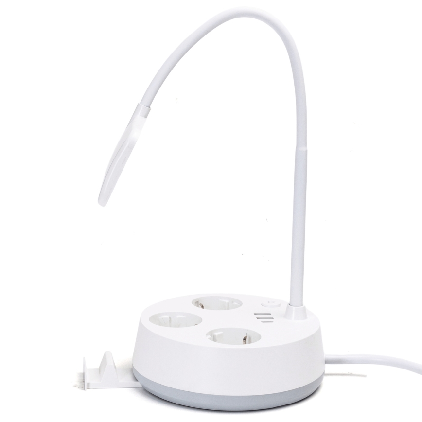 Lámpara de mesa LED regulable Aigostar con tomas de corriente y USB LED/4,6W/230V 3000/4000/6500K blanca