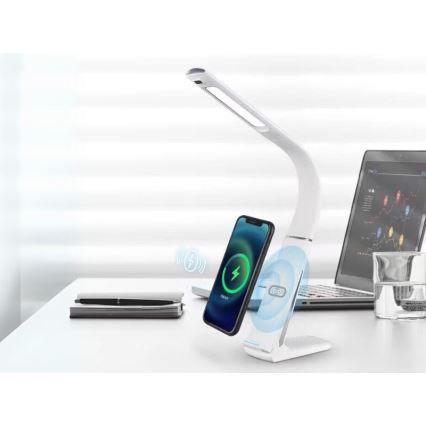 Lámpara de mesa LED regulable con cargador inalámbrico y sensor LORD EVO LED/8W/230V 3000K/4500K/6000K blanco